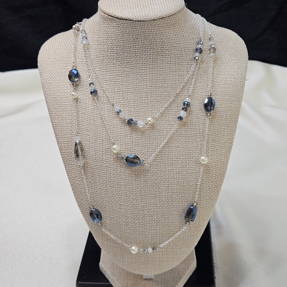 LOFT Elegant Silver and Blue Layered Necklace